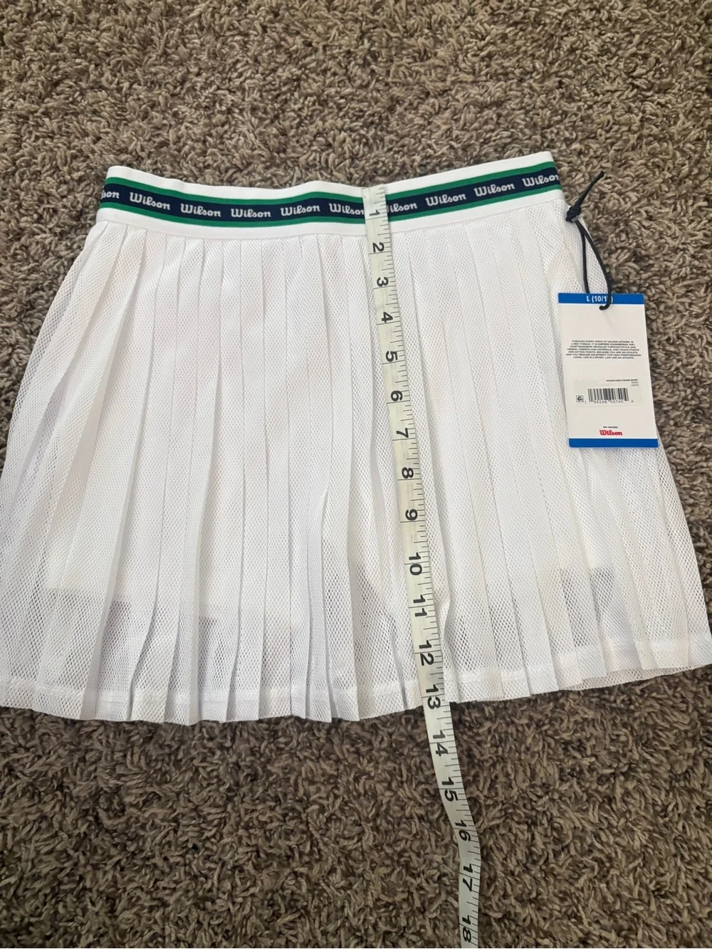 Wilson White Pleated Tennis Skort with Green-Trim Logo Waistband